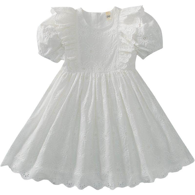 女童连衣裙夏装2023新款小女孩白色棉布裙子洋气儿童泡泡袖公主裙