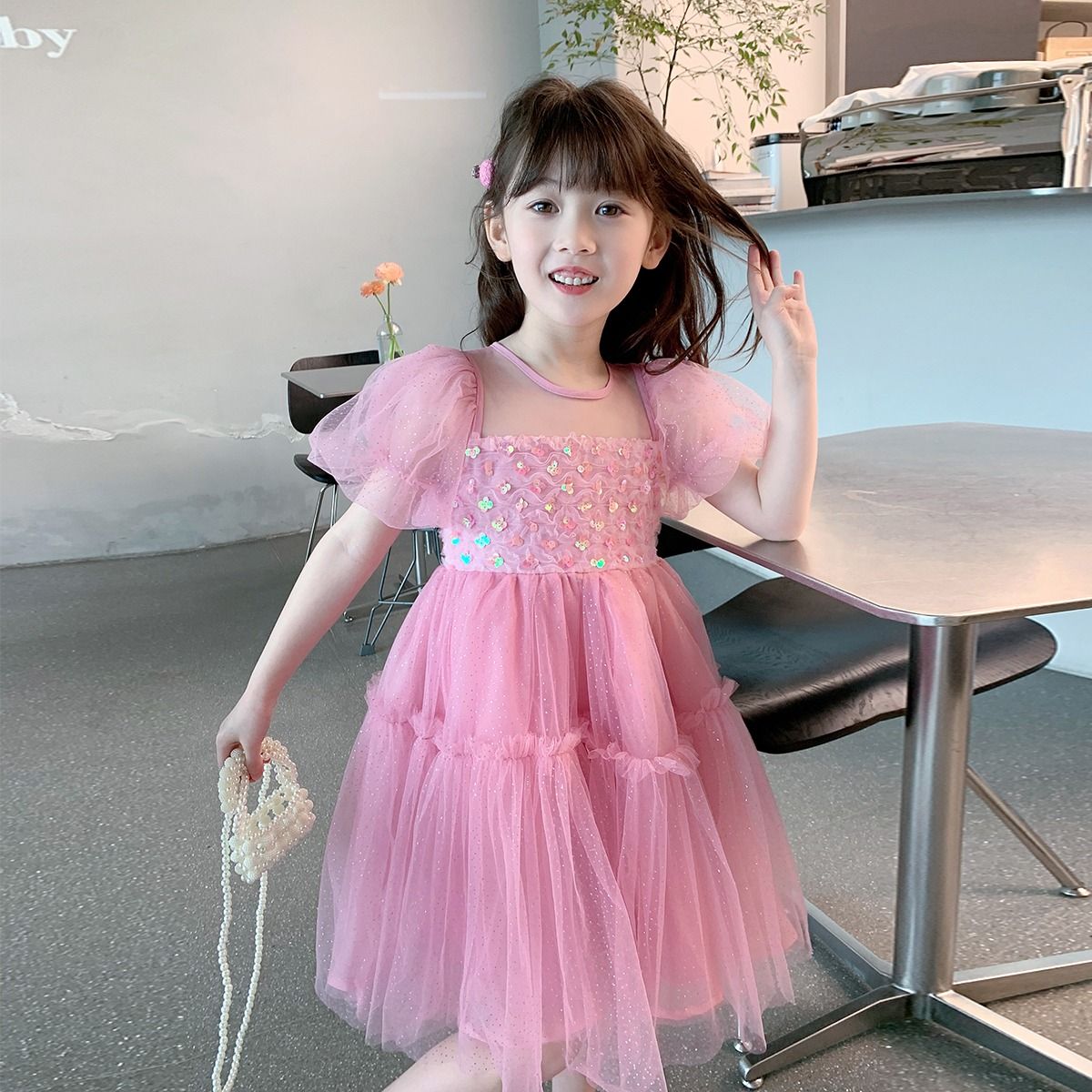 女童連衣裙夏裝2023新款洋氣兒童夏款蓬蓬紗裙小女孩公主裙子禮服