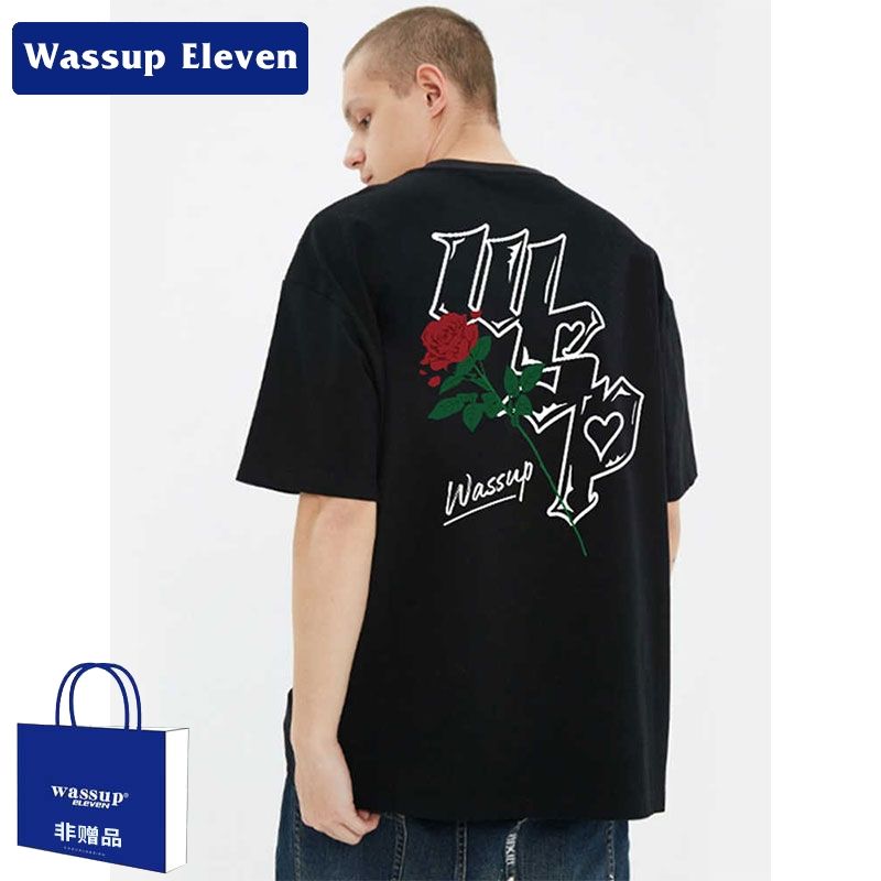 WASSUP ELEVEN短袖T恤男裝新品國潮牌夏重磅美式寬鬆圓領情侶純棉