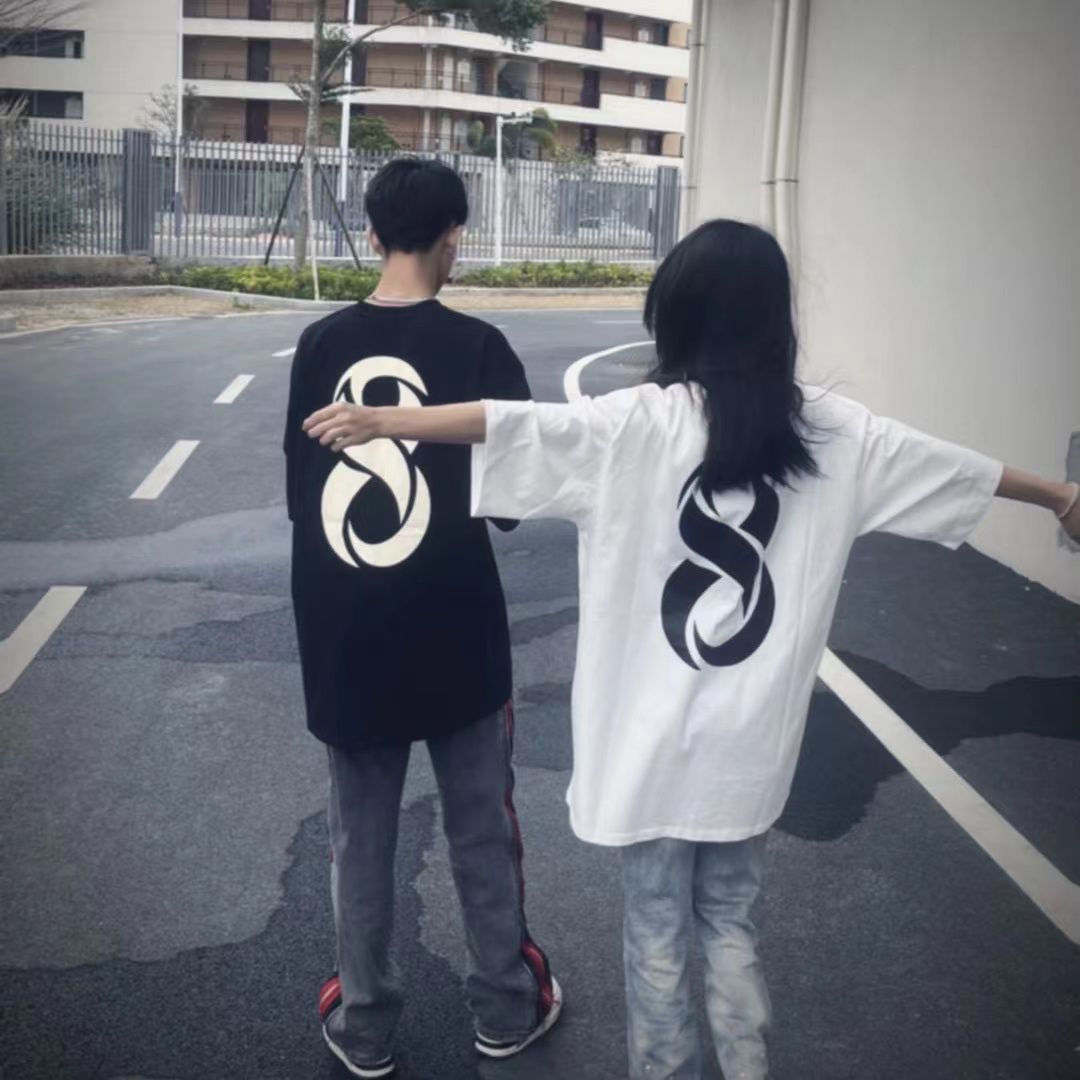 100%純棉美式短袖t恤女學生夏季印花寬鬆學院風百搭上衣服ins潮流