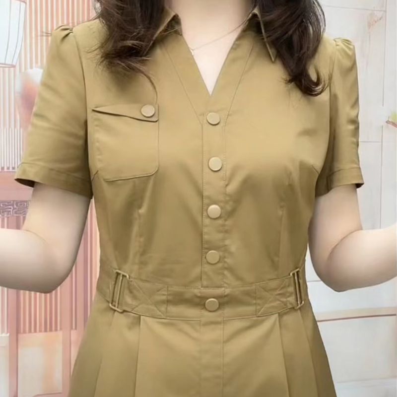冰絲四面彈短袖連衣裙女2023夏季新款高檔洋氣修身顯瘦POLO領裙子