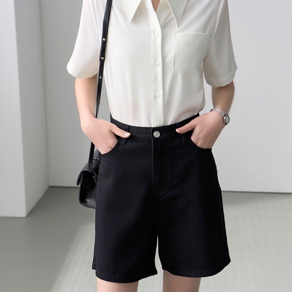 Grigio white short-sleeved shirt women's summer shirt petite French top design niche chic shirt