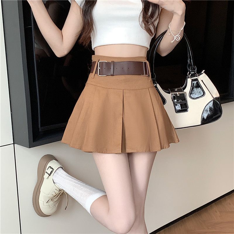 A-line Half-length Skirt for Women Summer New Korean Version Versatile Covering Crotch Fashion Retro Style High Waist Slim 100 Pleated Short Skirt