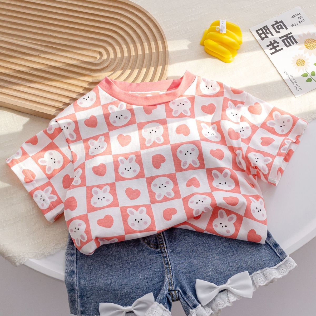 Girls short-sleeved T-shirt summer 2024 new Korean cartoon print sweet half-sleeved top baby fashionable shirt