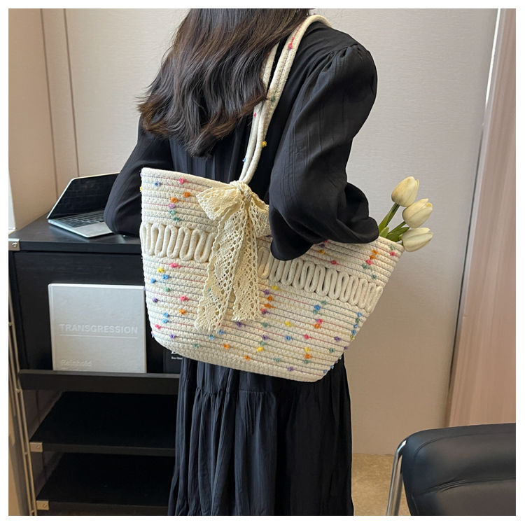 Large-Capacity Beach Bag Fashion All-Match Commuter Tote Bag Niche Weaving Portable Foreign Style Shoulder Bag