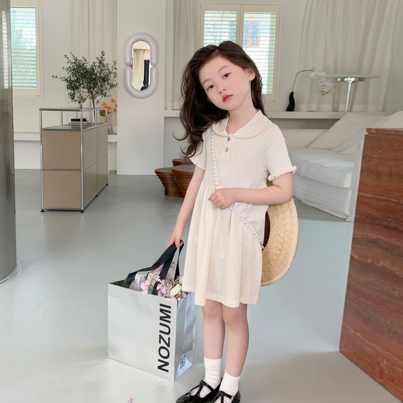 Girls summer dress new foreign style children's short-sleeved knitted cotton Korean fashion solid color POLO shirt princess dress