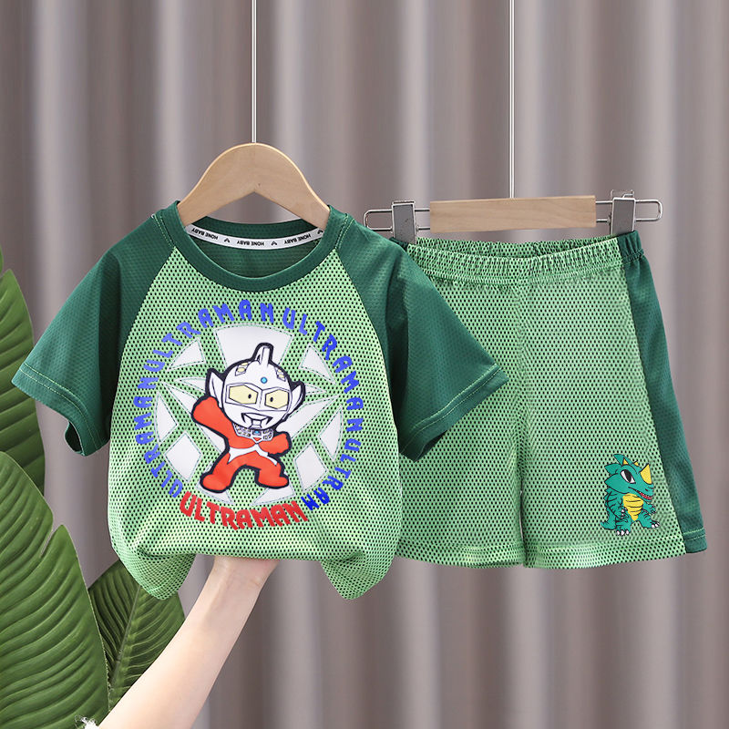 奥特曼男童短袖套装夏季新款宝宝爆款网眼衣服儿童薄款两件套