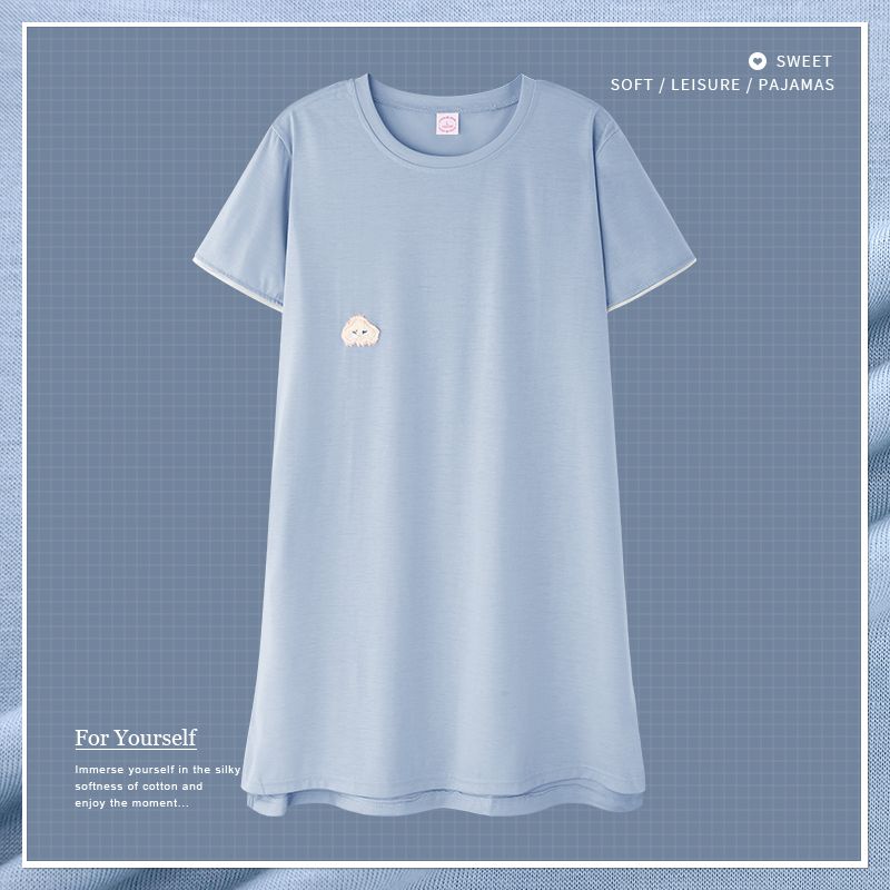 Cotton nightdress female summer thin section short-sleeved pure desire wind pregnant woman large size dress can be worn outside pajamas home service female