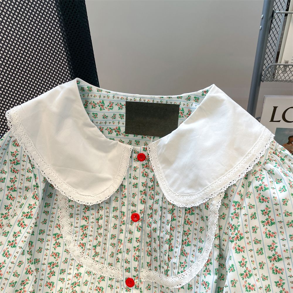法式温柔碎花娃娃领泡泡袖衬衫女夏季设计感别致漂亮甜美小衫上衣