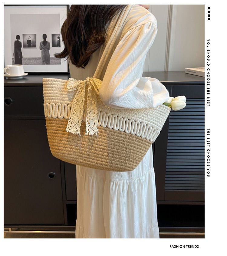 Large-Capacity Beach Bag Fashion All-Match Commuter Tote Bag Niche Weaving Portable Foreign Style Shoulder Bag
