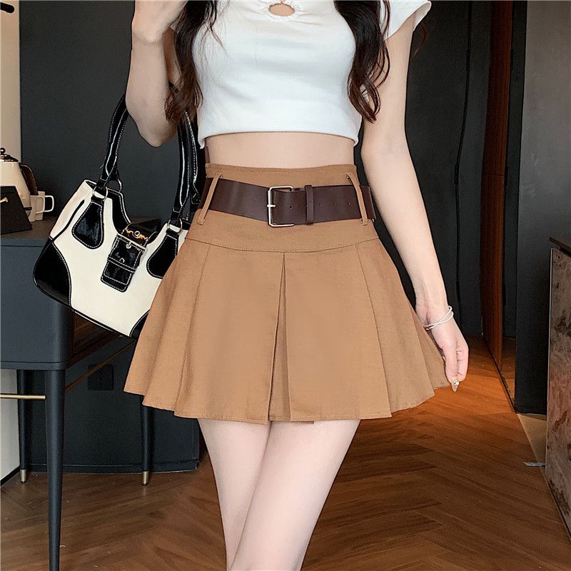 A-line Half-length Skirt for Women Summer New Korean Version Versatile Covering Crotch Fashion Retro Style High Waist Slim 100 Pleated Short Skirt