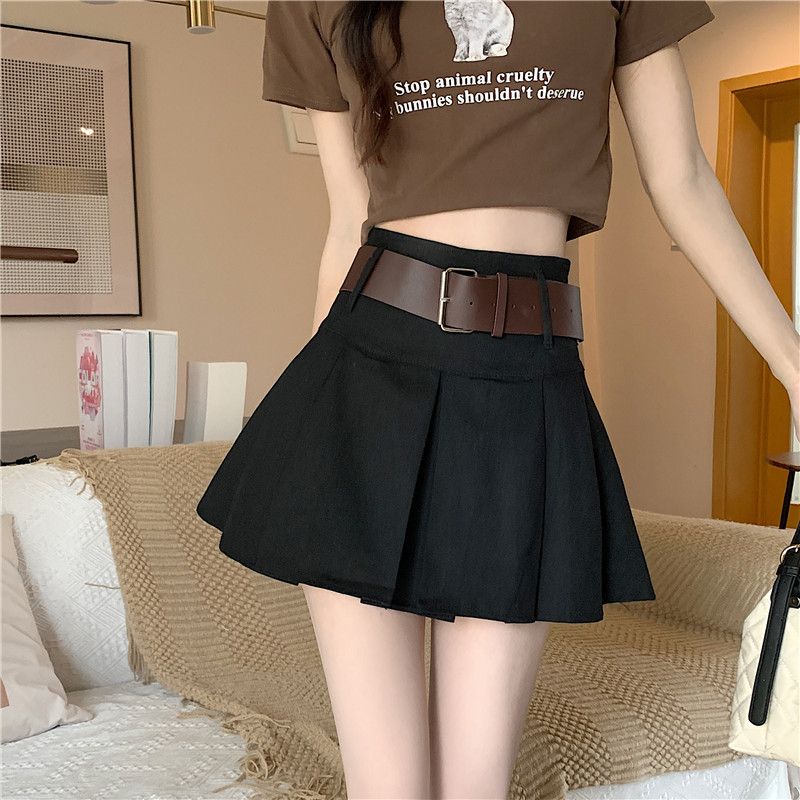 A-line Half-length Skirt for Women Summer New Korean Version Versatile Covering Crotch Fashion Retro Style High Waist Slim 100 Pleated Short Skirt