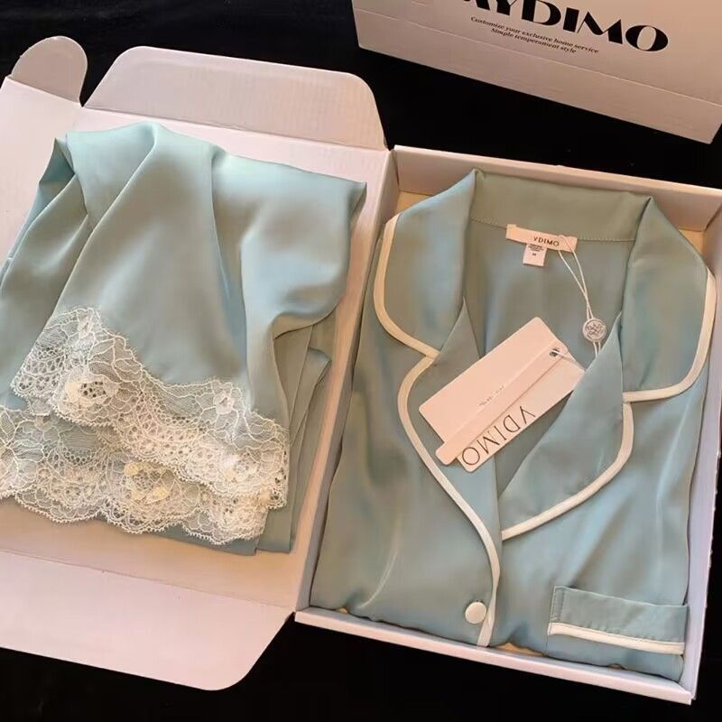 High-quality ice silk pajamas women's spring and autumn 2023 new long-sleeved thin silk summer home service two-piece set