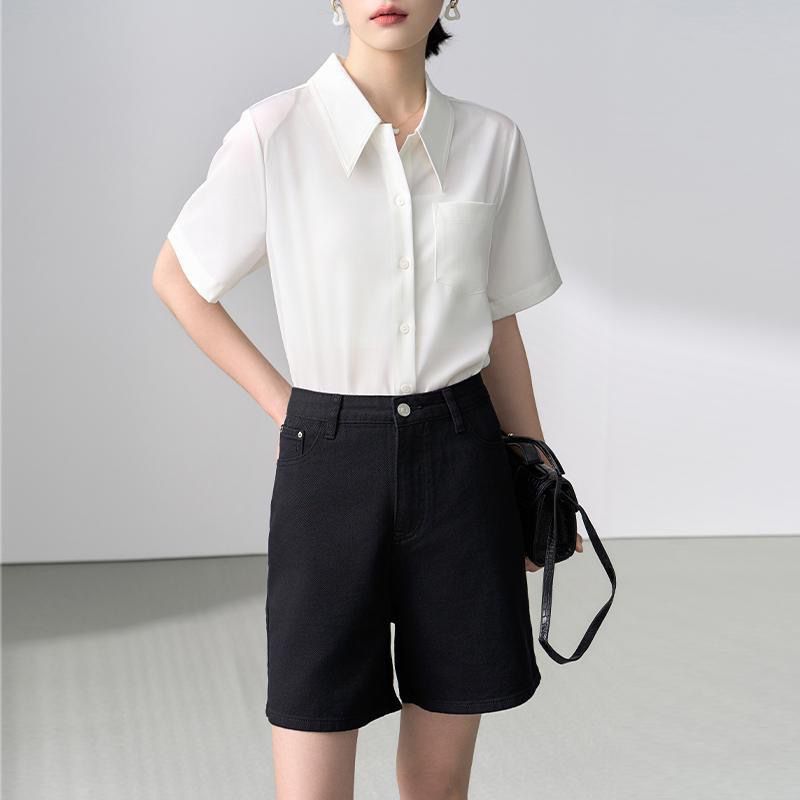 Grigio white short-sleeved shirt women's summer shirt petite French top design niche chic shirt
