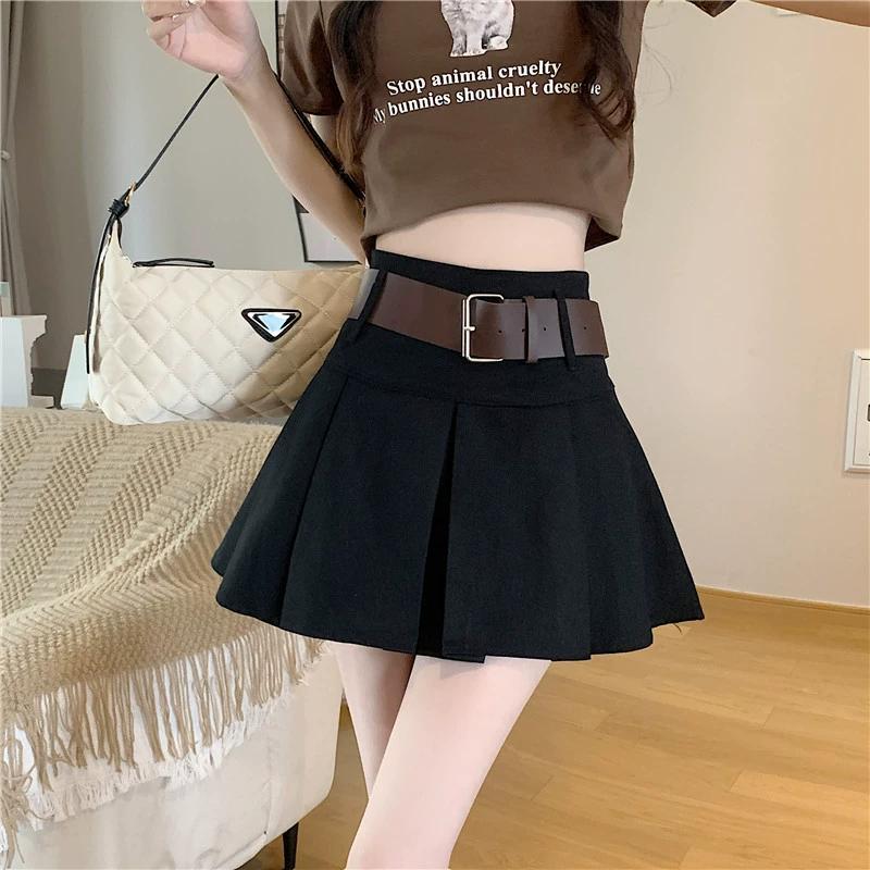 A-line Half-length Skirt for Women Summer New Korean Version Versatile Covering Crotch Fashion Retro Style High Waist Slim 100 Pleated Short Skirt