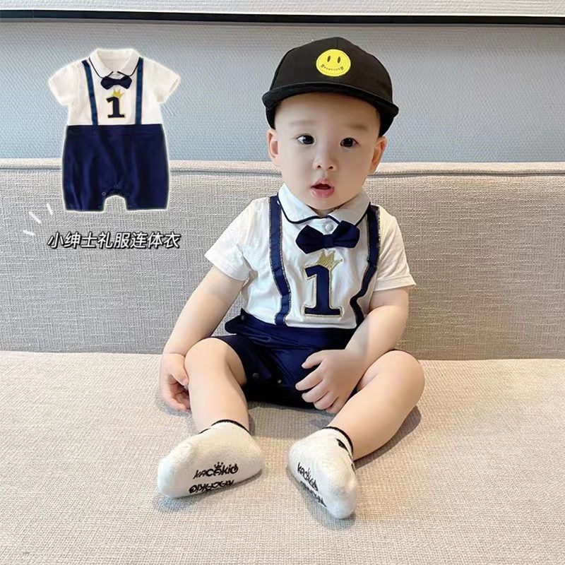 Baby short-sleeved jumpsuit male baby one-year-old dress infant pure cotton romper newborn clothes summer thin section