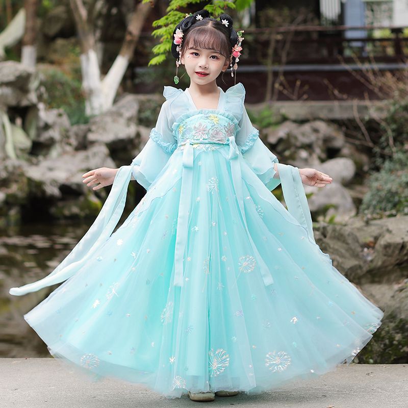 小女孩超仙漢服女童夏季款裙子中國風兒童古裝連衣裙古風唐裝襦裙