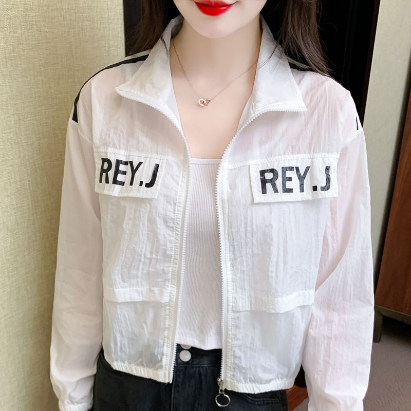 Short sun protection clothing for women outer wear 2023 new summer small printed thin coat ice silk breathable sun protection clothing