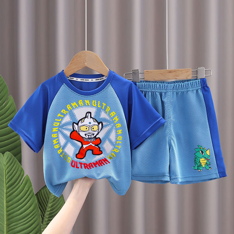 奥特曼男童短袖套装夏季新款宝宝爆款网眼衣服儿童薄款两件套