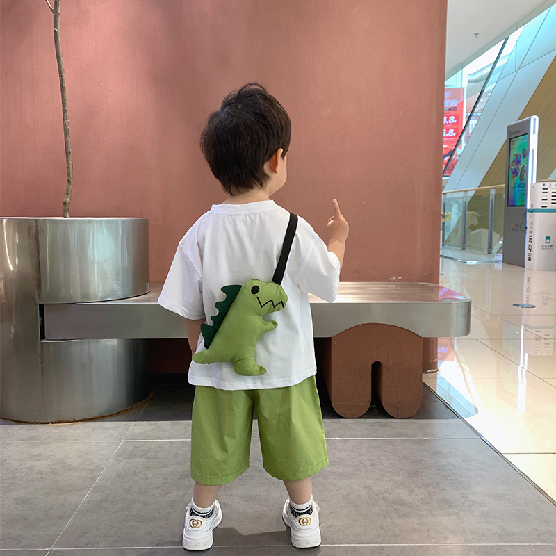 儿童短袖恐龙套装2023夏季新款男童中小童宝宝T恤短裤两件套韩版