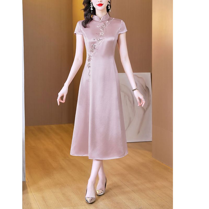  spring and summer new acetic acid embroidery improved cheongsam slimming dress female hi mother-in-law toasting dress