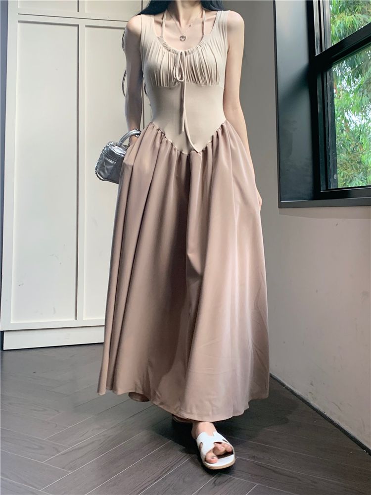 Thin wheat THIN MORE high-end suspender dress women's summer niche design sense waist and thin vest long skirt