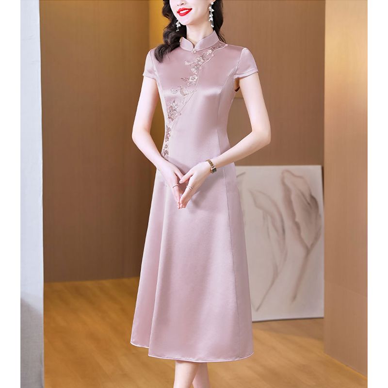  spring and summer new acetic acid embroidery improved cheongsam slimming dress female hi mother-in-law toasting dress