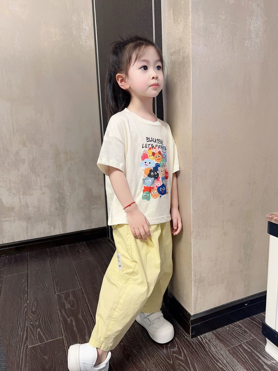 Pure cotton girls' suit 2023 summer new Korean style pants short-sleeved printed top foreign style children's two-piece suit trendy