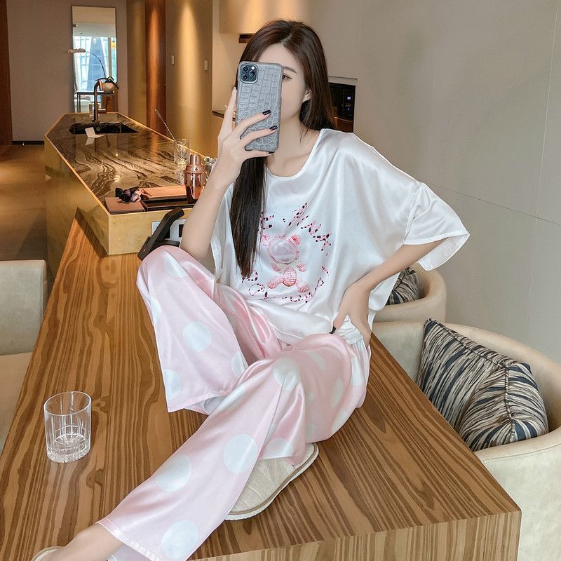 Summer three-piece ice silk pajamas women's short-sleeved sweet high-quality thin section can be worn outside in summer home service suit