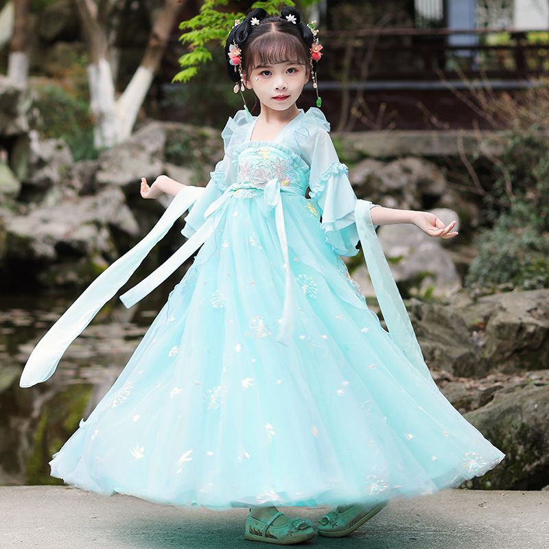 漢服女童夏古裝超仙2023新款中國風女款兒童唐裝夏季古風薄款襦裙