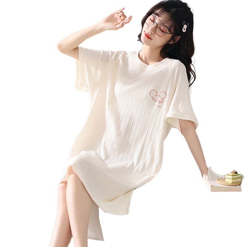  new nightdress women's pure cotton summer thin section Korean version simple white student skirt summer short-sleeved pajamas