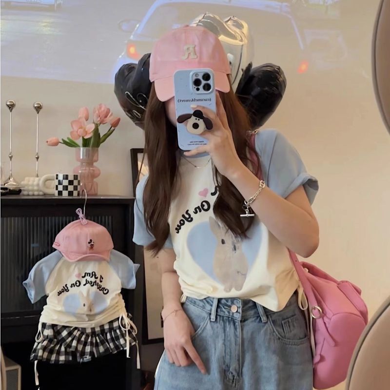 Summer new waist short-sleeved T-shirt mother and daughter clothing baby fashion girl mother parent-child Korean travel top trend