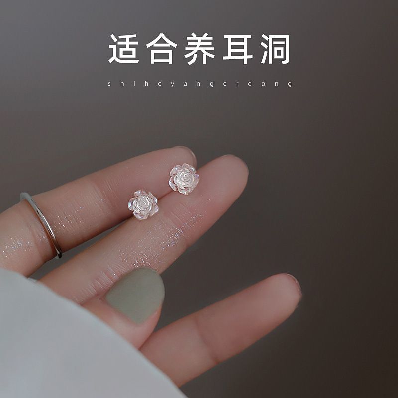 純銀耳釘玫瑰女養耳洞2023年新款潮耳環小眾設計高級感耳飾品銀針