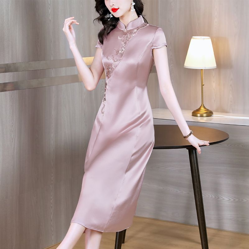  spring and summer new acetic acid embroidery improved cheongsam slimming dress female hi mother-in-law toasting dress