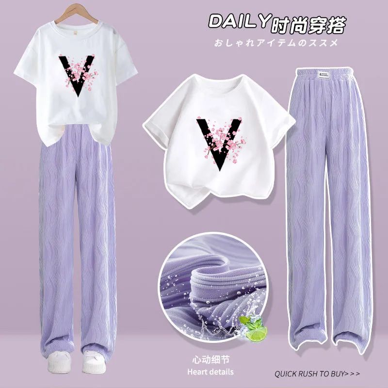 迪斯兔女童休閒套裝夏季童裝洋氣兒童短袖褲子女孩衣服中大童寬鬆