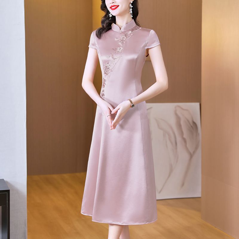  spring and summer new acetic acid embroidery improved cheongsam slimming dress female hi mother-in-law toasting dress