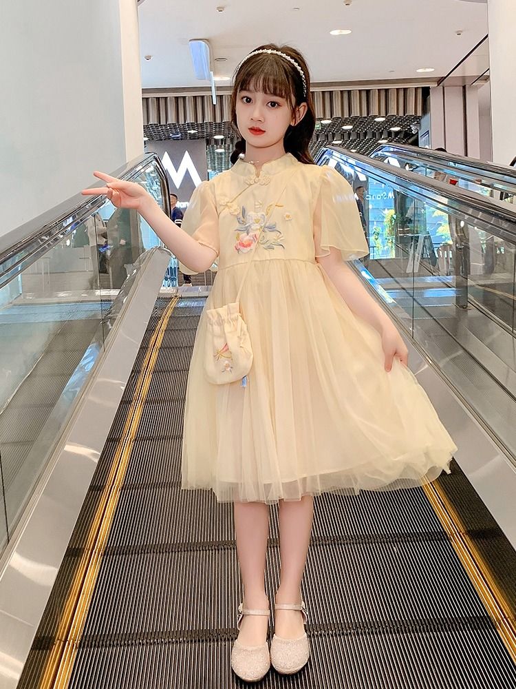 漢服女童連衣裙夏裝2023新款洋氣中國風旗袍大童裙子兒童公主裙夏