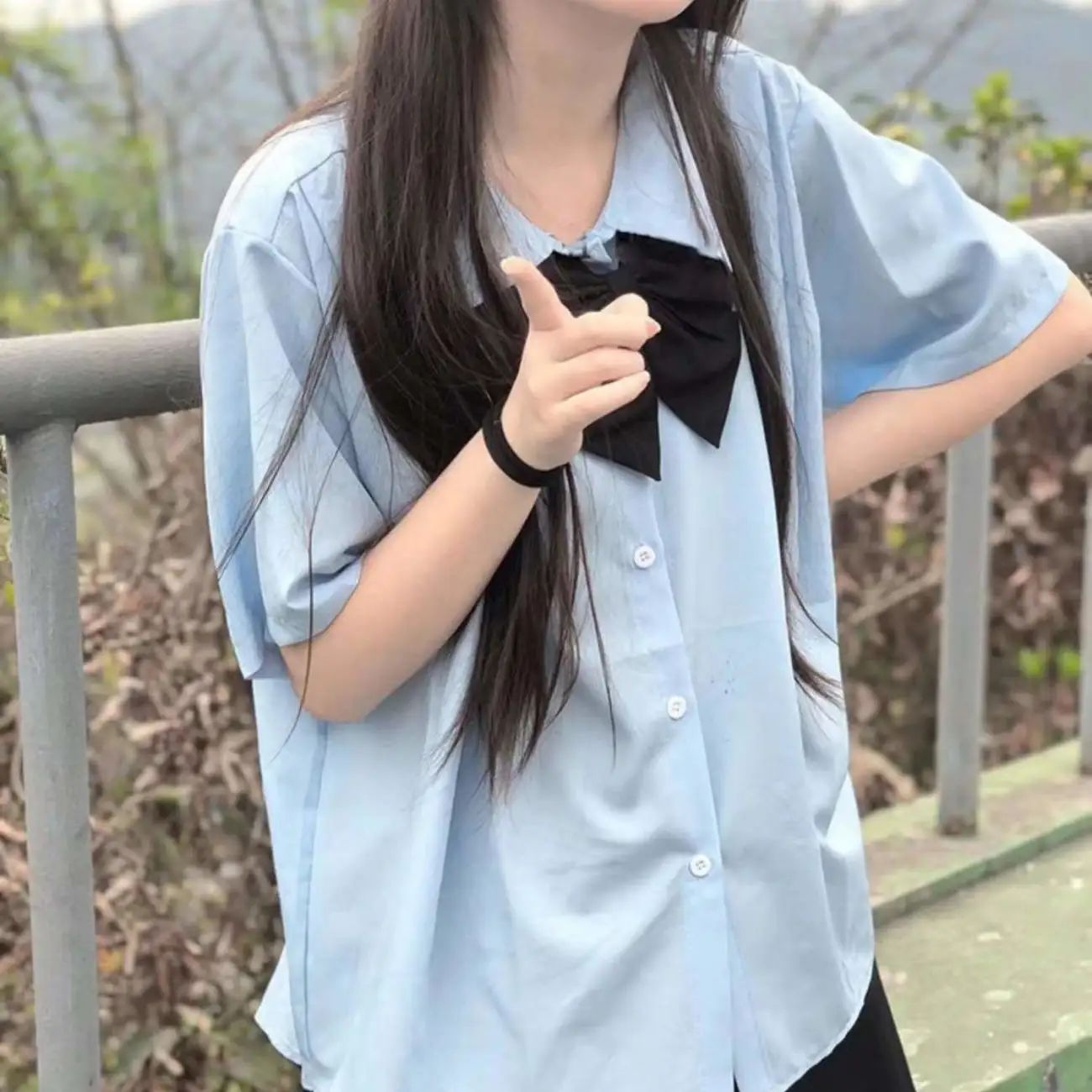 日系学院风纯色原创正统jk衬衫女学生基础款娃娃领短袖女盐系上衣
