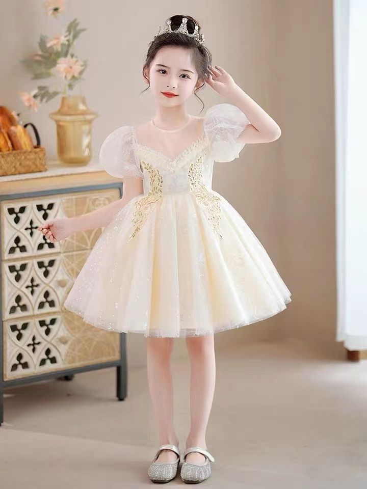 Children's dress princess dress spring and summer flower girl wedding dress tutu skirt little girl host catwalk costume