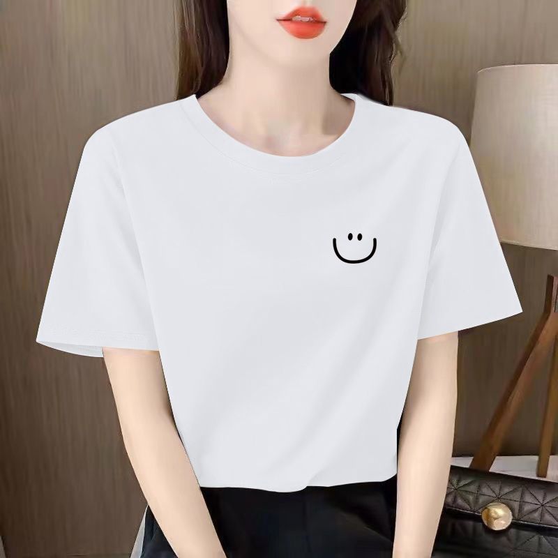 精梳棉白色t恤女短袖夏季2023新款寬鬆薄款打底衫百搭顯瘦上衣女