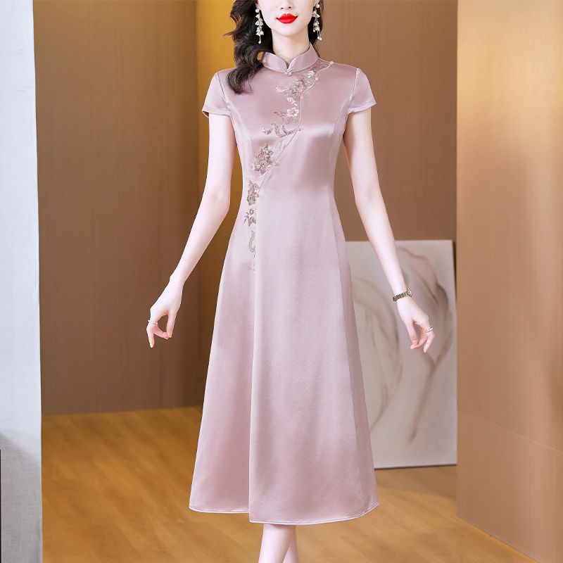  spring and summer new acetic acid embroidery improved cheongsam slimming dress female hi mother-in-law toasting dress