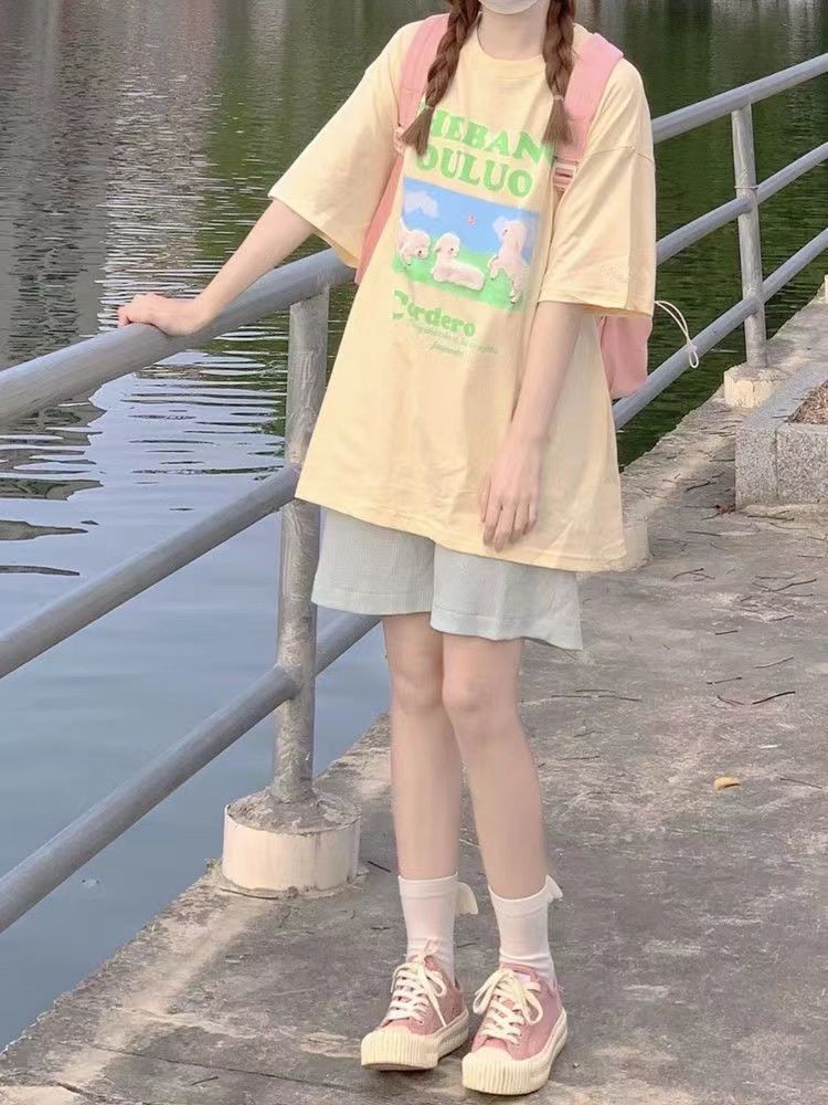 Half-sleeved t-shirt women's clothing students Korean version loose trendy ins summer short-sleeved top 2023 new Japanese cute and versatile