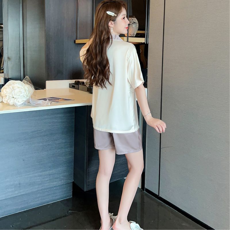 Three-piece suit short-sleeved pajamas women's  new summer Tianbing silk cool feeling large size high-end home service