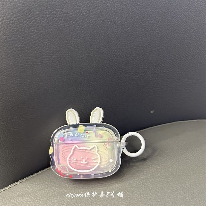 可爱晕染白色小猫咪适用苹果无线蓝牙airpods1/2代耳机保护套pro2