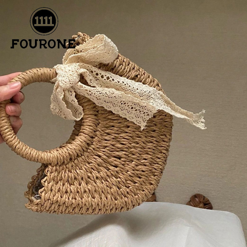 Straw bag seaside vacation beach bag woven bag retro handbag vegetable basket shoulder crossbody bag
