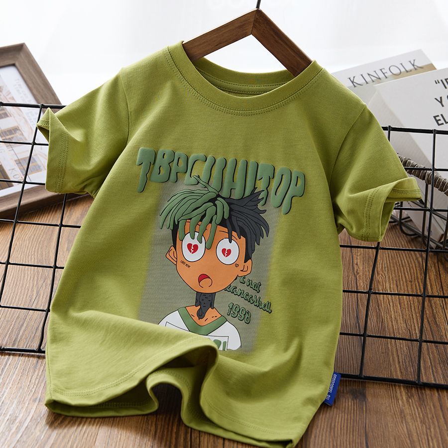 Boys Summer Versatile Cartoon T-Shirts Short-Sleeved Children's  New Tops Medium and Big Boys Handsome Bottoming Shirts Children's Clothing