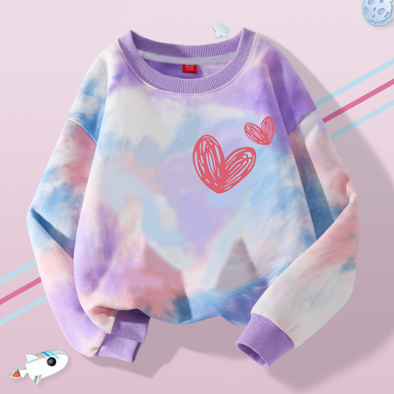 Girls spring tops  new foreign style children's sweater girls tie-dye children's clothing round neck all-match autumn long sleeves