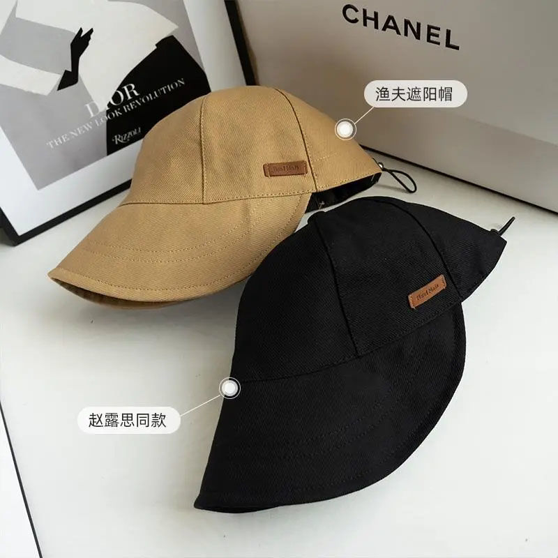 Zhao Lusi same style fisherman hat women's  spring and summer sun protection anti-UV sun hat plain black sun hat