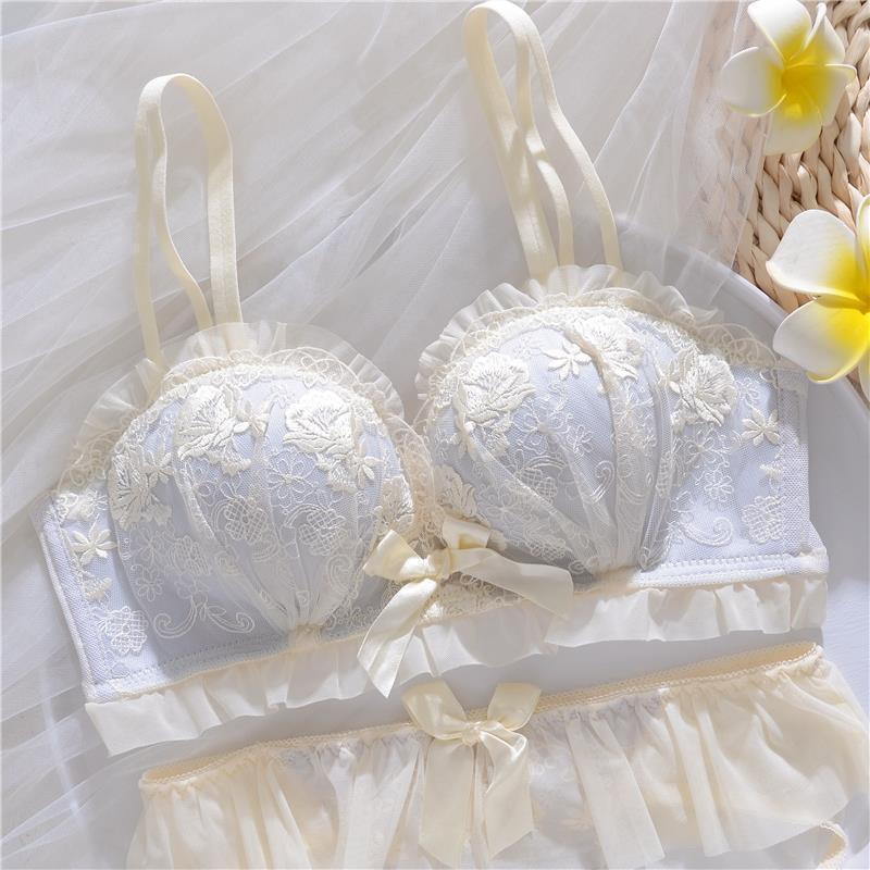 Underwear women's small breasts gather to show big flat chest without steel ring to close breasts anti-sagging sexy pure desire style bra set
