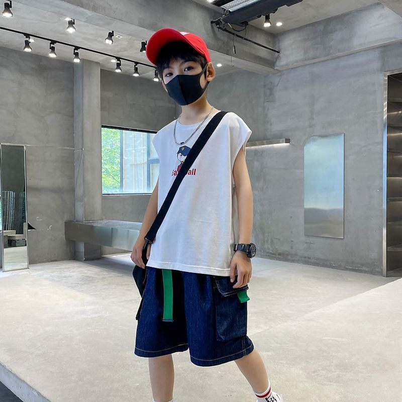 Children's clothing boys' vest summer thin section medium and large children's sleeveless vest top T-shirt foreign style loose 2023 summer